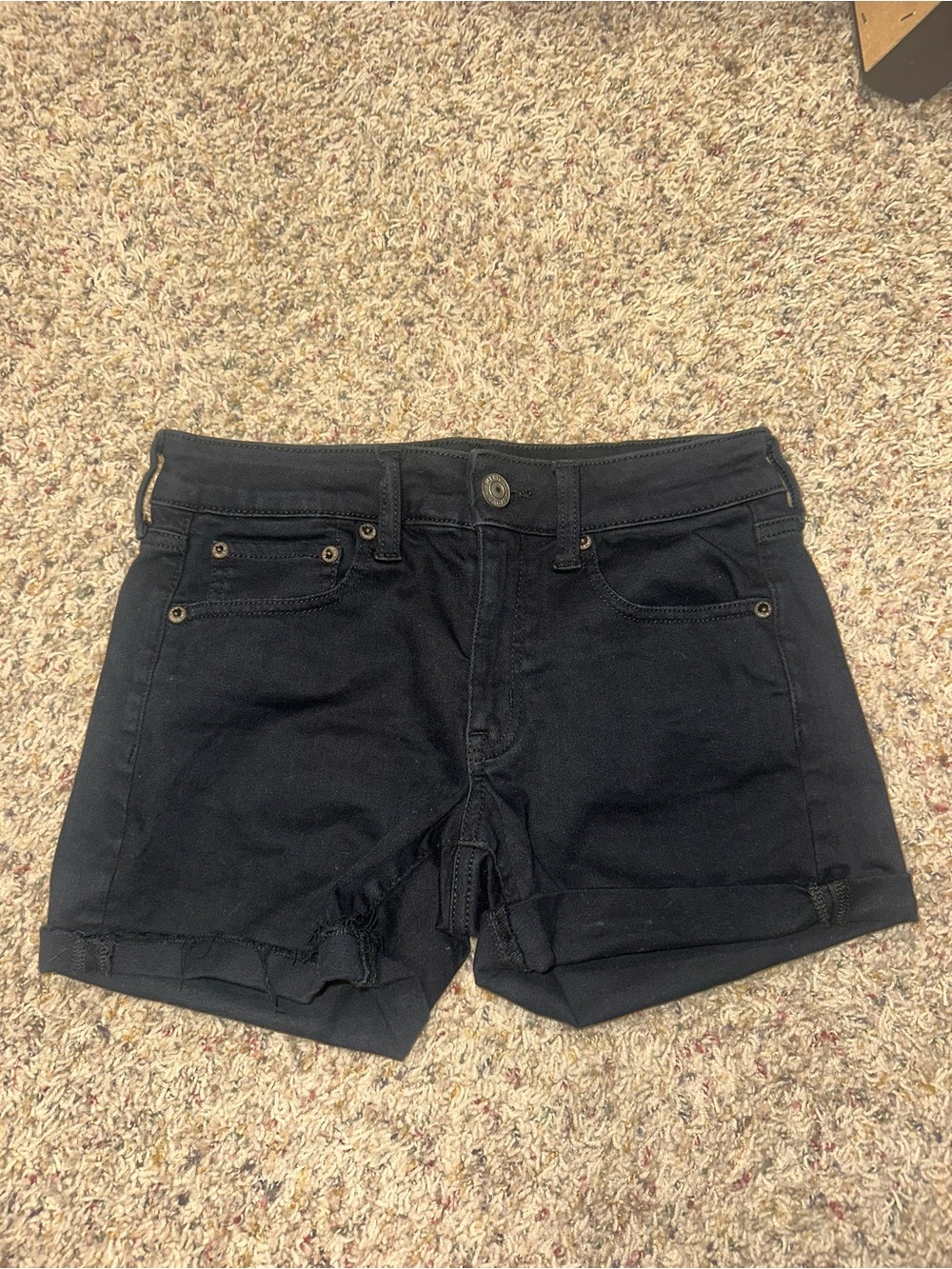 Women's American Eagle Black Denim Jean Shorts with Cuffed Hem